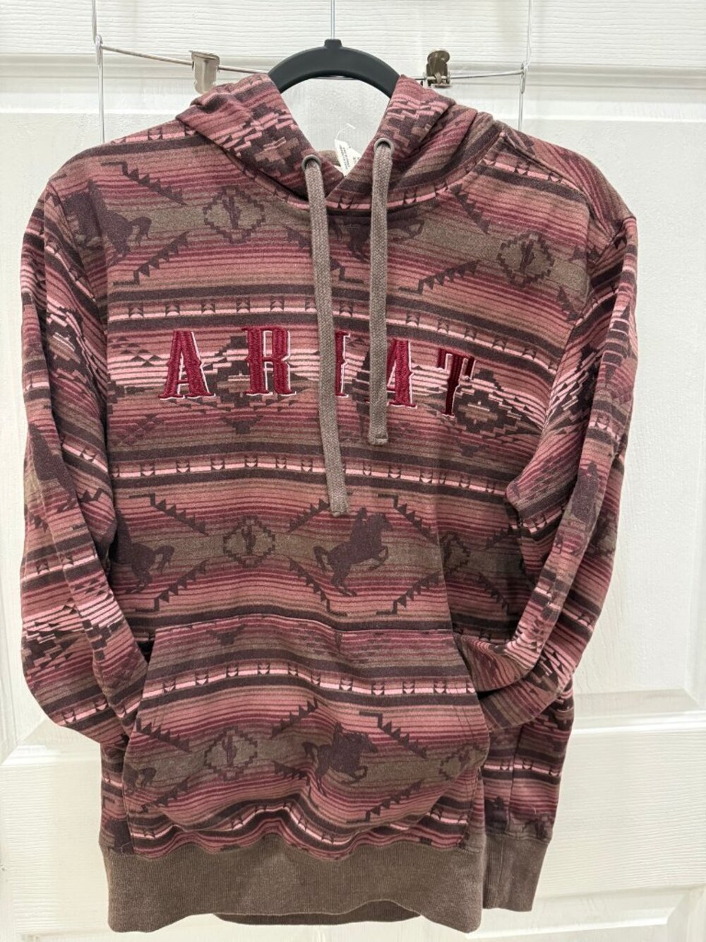 Ariat REAL Allover Print Hood Womens M Brown Western Horse Pullover - Picture 7 of 10